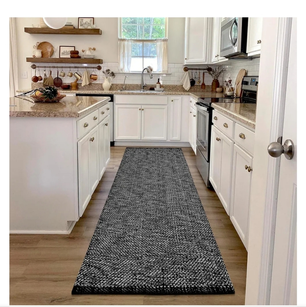 Hallway Runner Rug 2.6' x 8', Black Braided Kitchen‎ Runner Rug, Washable